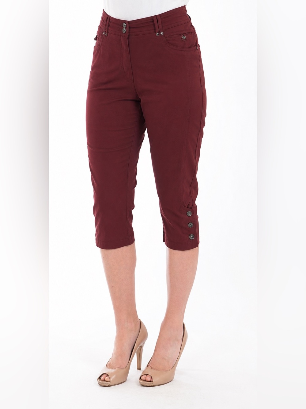 DKR Organic Cotton Capri with Button Detail on Hem-Maroon